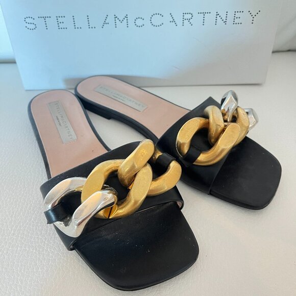 STELLA MCCARTNEY FALABELLA SOFT ECO ALTER MAT SANDALS 39.5 W CHAIN $755 - Picture 1 of 7